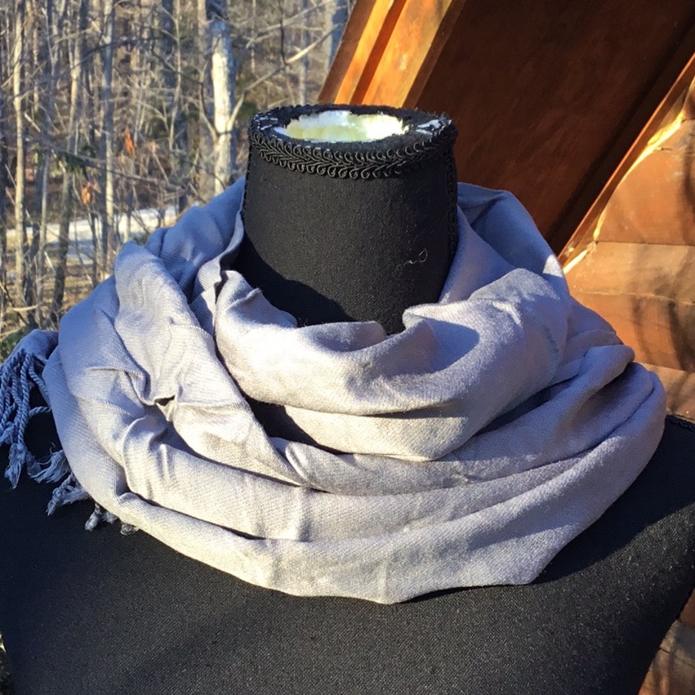 Lustrous Fringed Silver Scarf